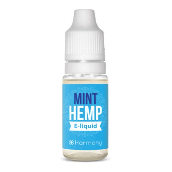 A bottle of Harmony E-liquid 100mg CBD - Mint (10ml).