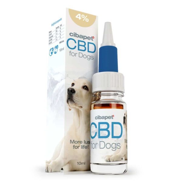 a bottle of cbd for dogs next to a box.