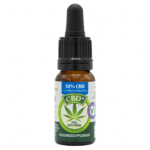 a bottle of cbd oil on a white background.