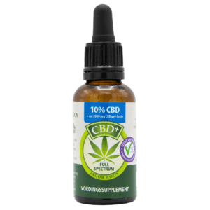 a bottle of cbd oil sitting on a white background.