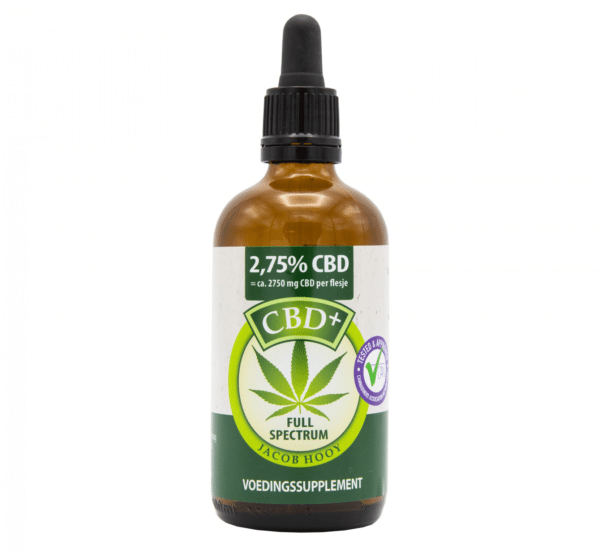 a bottle of cbd oil on a white background.