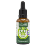 a bottle of cbd oil on a white background.