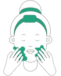 Illustration of a person with a headband massaging their cheeks with Hemptouch - Mineral Shield Face Sunscreen SPF 30 (50ml).